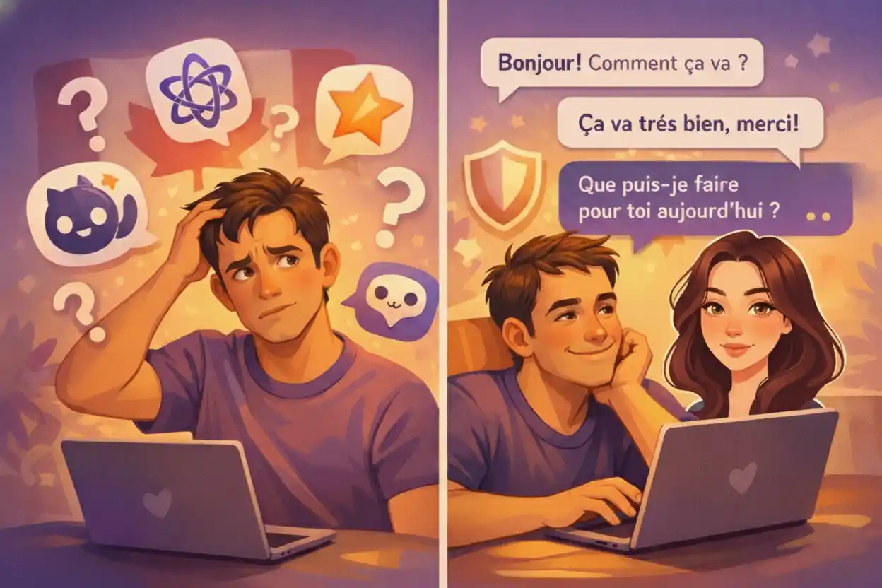 Illustration éditoriale détaillée au format paysage (1536x1024) montrant un concept de comparaison en écran divisé : d’un côté, une personne confuse