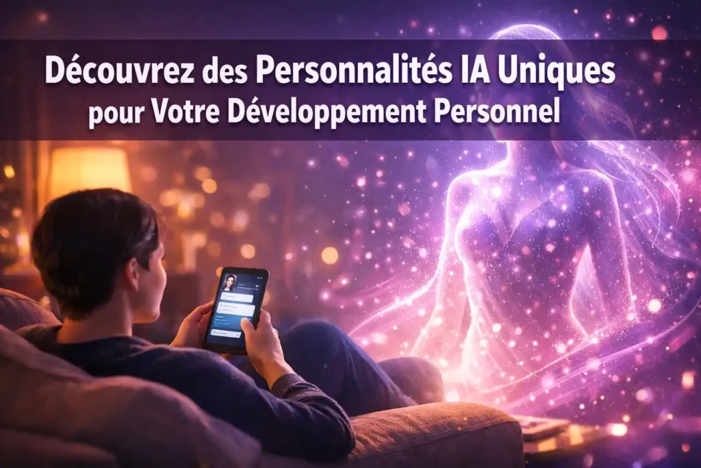 Femmes qui jasent sur son cellulaire avec un IA qui est Compagnon IA pour le développement personnel
